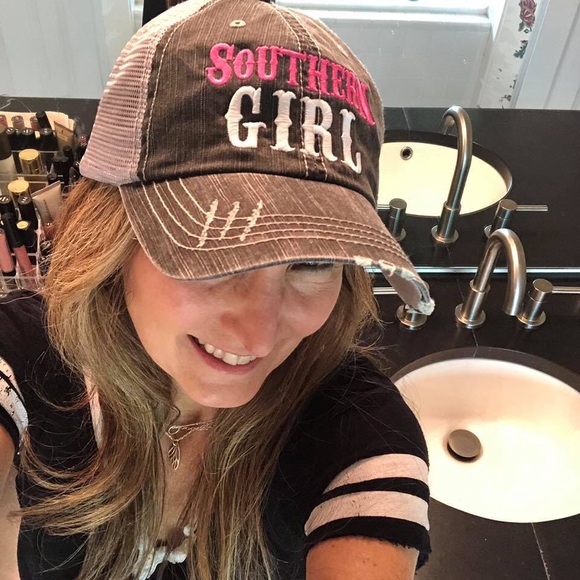 "Southern Girl" Embroidered/Distressed Trucker Cap - Picture 2 of 8
